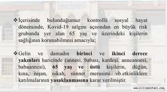 Kilis'te 65 Yaş Üstü Kişilere Düğün Yasağı