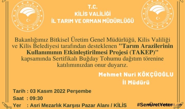 Çiftçilere Sertifikalı Buğday Tohumu Dağıtım Töreni