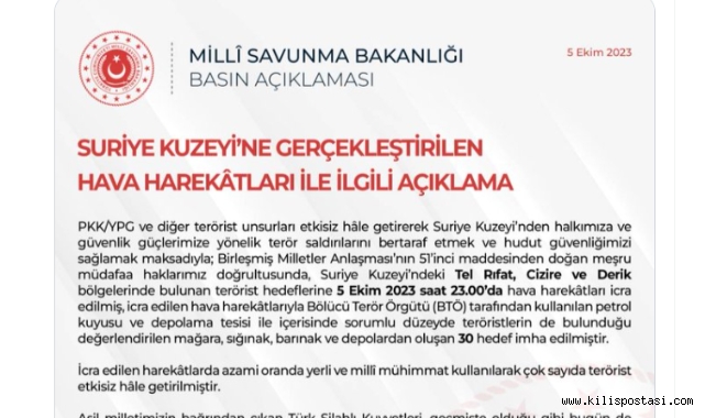 Suriye'nin Kuzeyine Yönelik Hava Harekatları Gerçekleştirildi