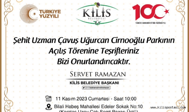 Şehit Uzman Çavuş Uğurcan Cirnooğlu Parkı Bugün Açılacak!