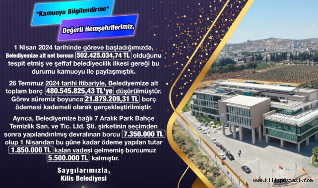 Kilis Belediyesi'nden Borç Bilgilendirmesi, kilis, borç