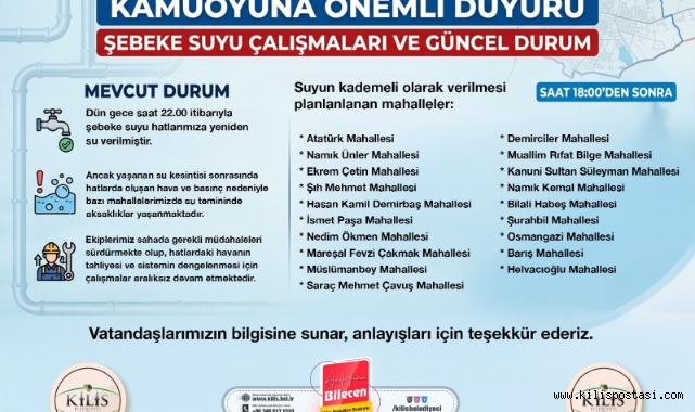 Su Kesintisi Sonrası Açıklama: 19 Mahallede Su Akışı Kademeli Olarak Sağlanacak